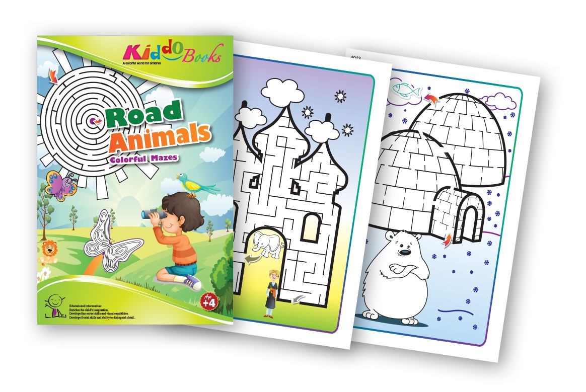 QuackDuck Kiddo Books Malbuch Road Animals - Straßen Tiere - Colorful mazes - Labyrinth auf buntem Hintergrund - Malblock für Kinder ab 4 Jahre 4013