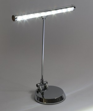 Alneo Light Sunlight Klavierlampe / Schreibtischlampe LED Piano Light mit 10 Power-LEDs - Batterie, USB oder Netzbetrieb - modifizierte robuste Bodenplatte - komplett nach vorne schwenkbar (Farbe Silber)