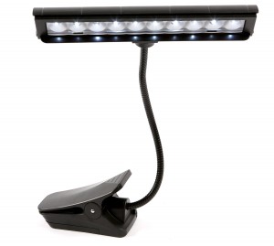 Alneo Light Flashy Mehrzweck-Orchester-Lampe Clip Pultleuchte LED Light mit 10 LEDs Schwarz - 2-stufige Helligkeitseinstellung - breite Krokodil-Klemmvorrichtung - inkl. Batterien, Netzteil und DC-USB-Kabel 
